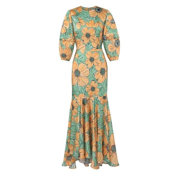 Autumn Adeigbo x Free People Poppy Maxi Dress Size 0 Green Orange - Picture 1 of 12